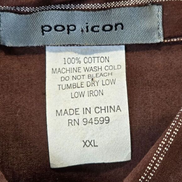 Mens Dress Casual Button Down Shirt Sz 2XL Brown White Striped Preppy Academia - Picture 7 of 7